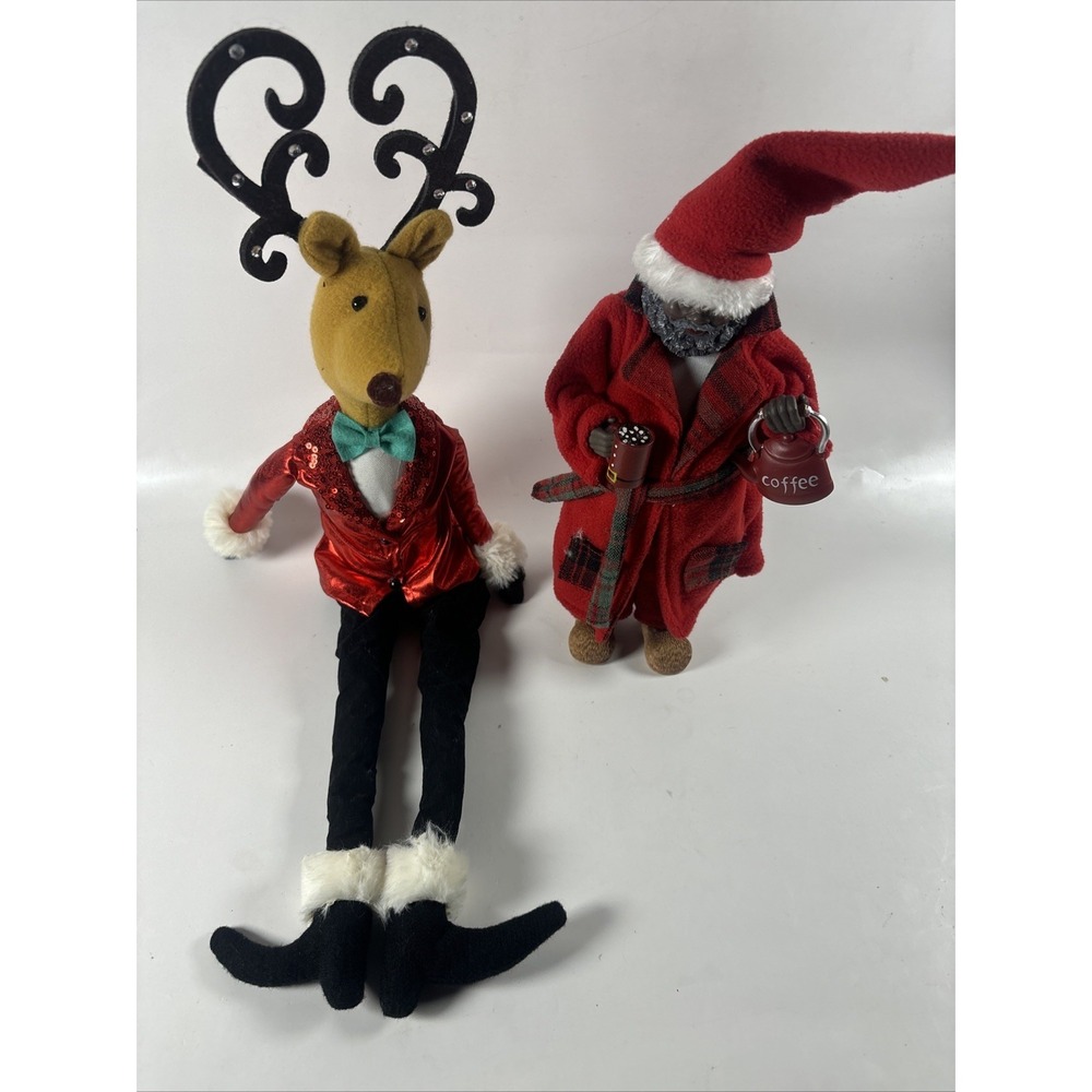 Christmas Shelf Sitter Reindeer & Santa Figurines Holiday Decor Plush Lot - Picture 6 of 11